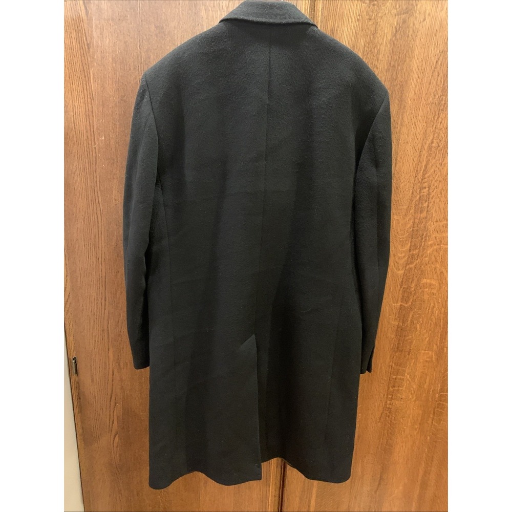 Men's Black Wool-Blend Single-Breasted Overcoat Cashmere Blend Size 42R - Picture 2 of 8